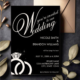Invitación Boda del anillo de diamantes blanco y negro