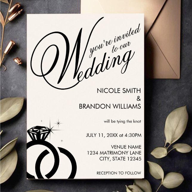 Invitación Boda del anillo de diamantes blanco y negro (White & Black Diamond Ring Wedding Invitation)