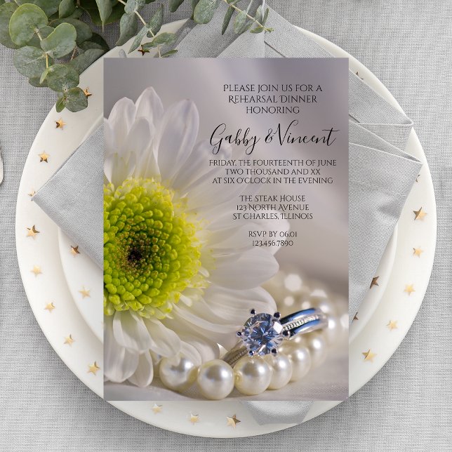 Invitación Boda del anillo de diamantes de margarita blanca p (Subido por el creador)