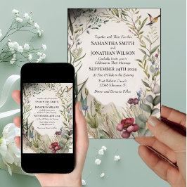 Invitación BODA del anillo de flores y ramas de BOHO