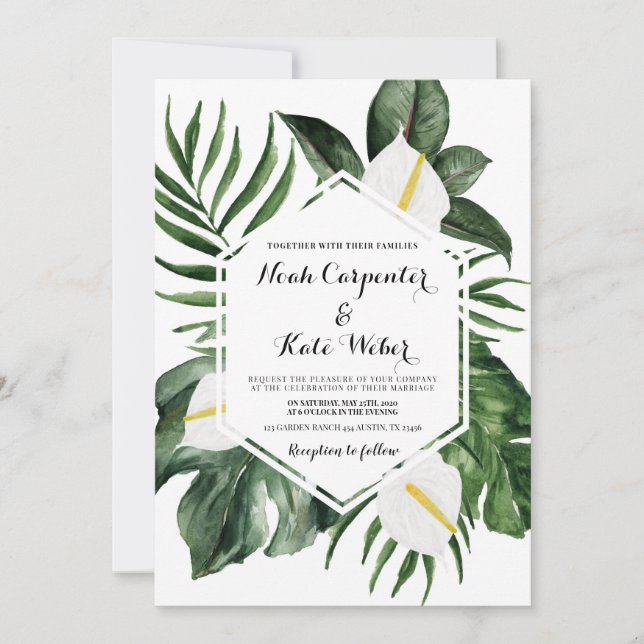 Invitación Boda del anthurio de la vegetación (Anverso)
