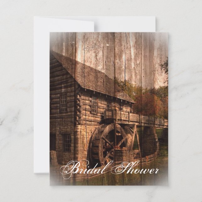 Invitación boda del antiguo molino de campo de granja rústica (Anverso)