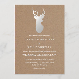 Invitación Boda del Antler plateado de papel Kraft ruso