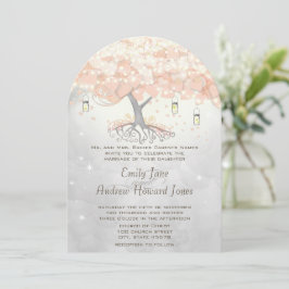 Invitación Boda del árbol de hoja de corazón rosa melocotón e