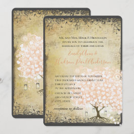 Invitación Boda del árbol de hoja de corazón rosa milenario r