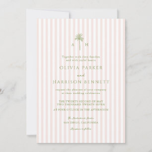 Invitación Boda del árbol de palma de raya de salvia rosa mel