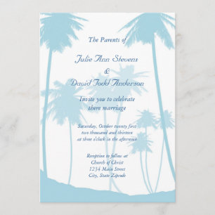 Invitación Boda del árbol de palmas tropical azul