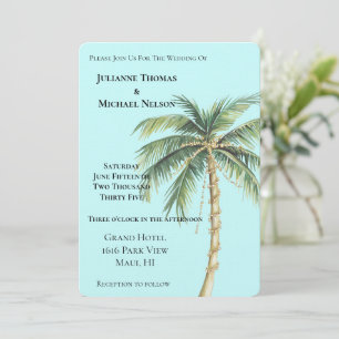 Invitación Boda del árbol de palmas tropical dorado