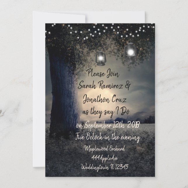 Invitación Boda del árbol luminoso romántico (Anverso)