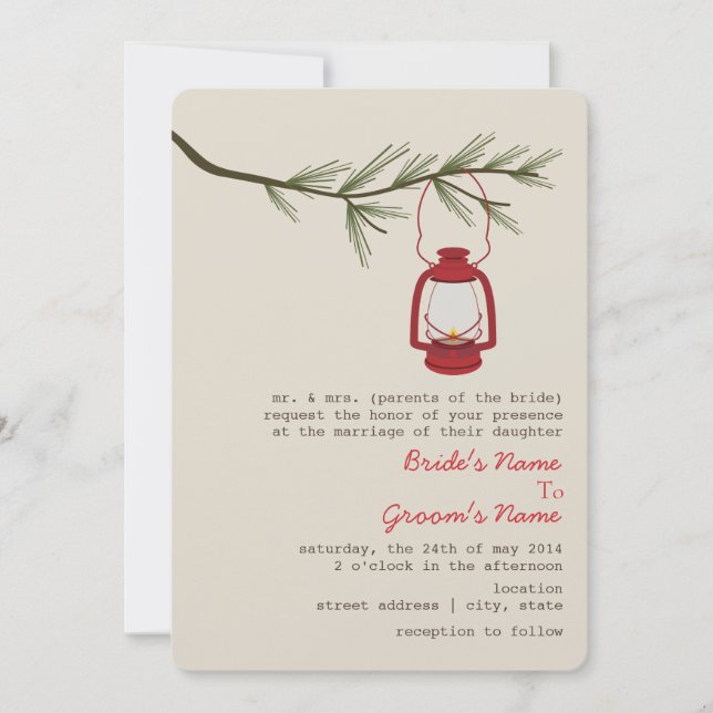 Invitación Boda del árbol verde verde del linterna del aceite (Anverso)