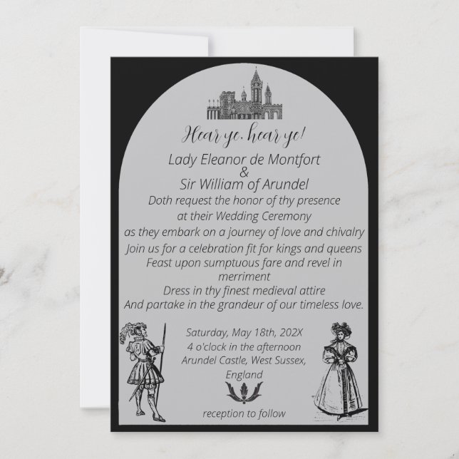 Invitación Boda del Arco Blanco Negro del Renacimiento Mediev (Anverso)