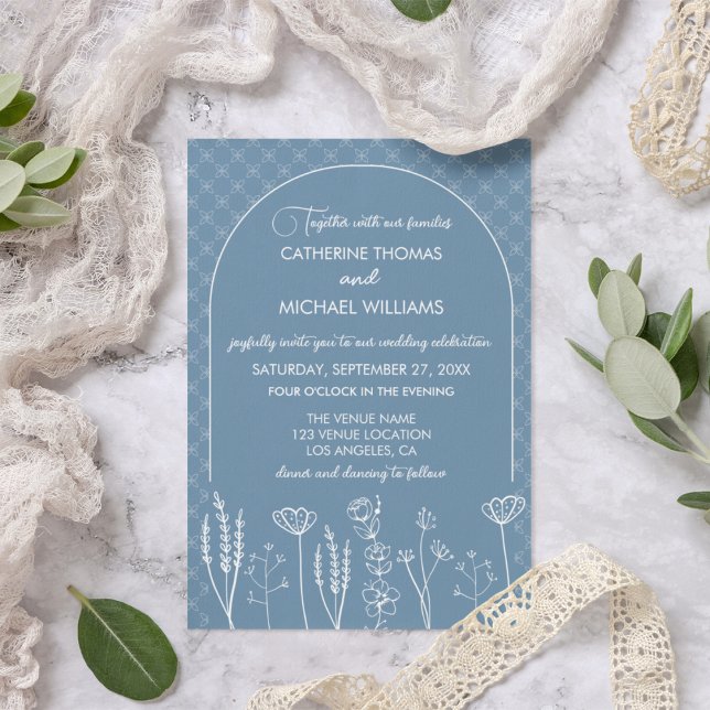 Invitación Boda del Arco Bohemio Azul Dusty (Subido por el creador)