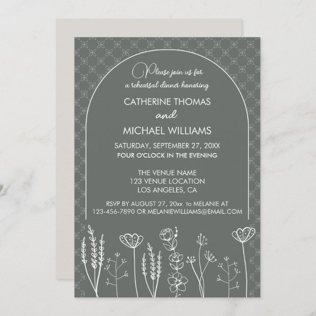 Invitación Boda del Arco Bohemio Gray Wildflower (Anverso / Reverso)