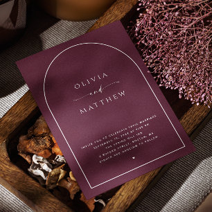 Invitación Boda del Arco Borgoñoso Oscuro   Foto elegante + Q