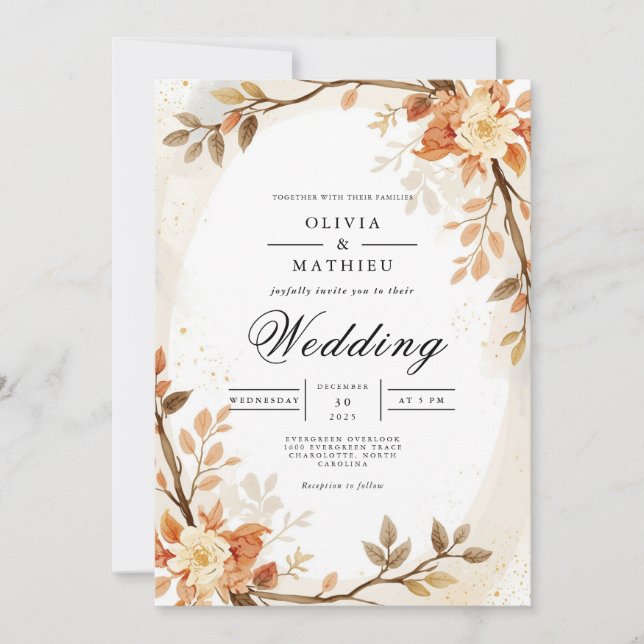Invitación Boda del Arco Botánico de Calor Auténtico (Anverso)