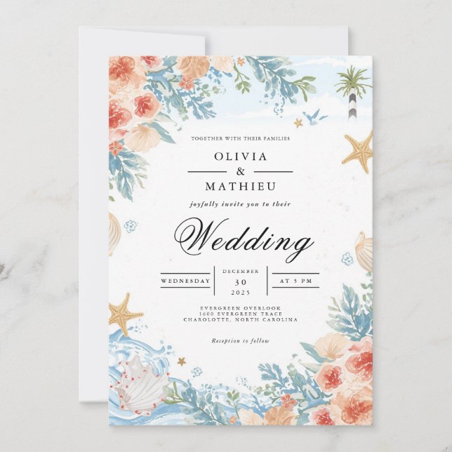 Invitación Boda del Arco Botánico de Coral Costero (Anverso)