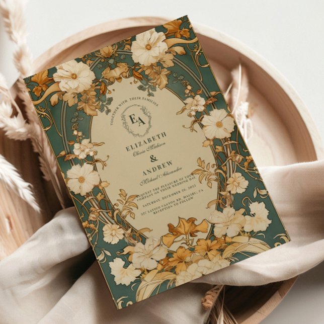 Invitación Boda del Arco Botánico de Oro Art Nouveau (Subido por el creador)