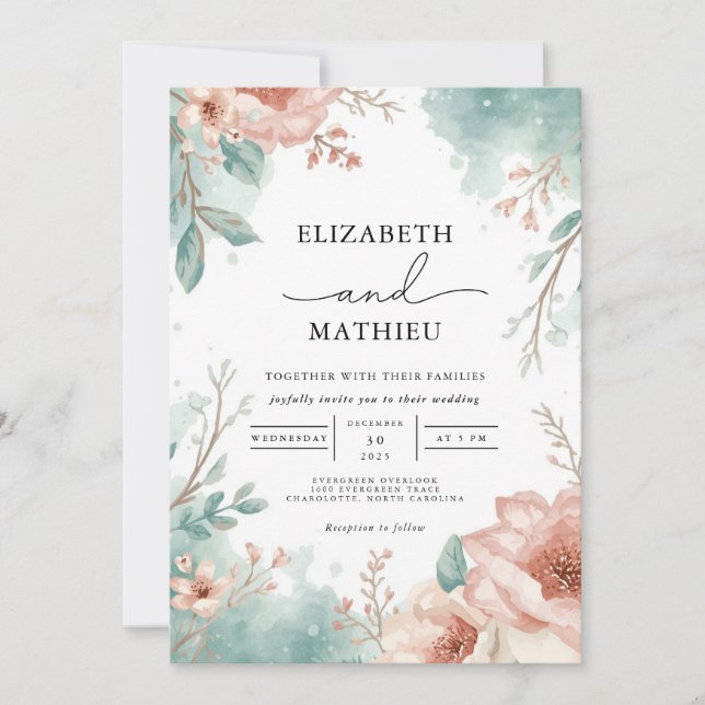 Invitación Boda del Arco Botánico Dusty Coral (Anverso)