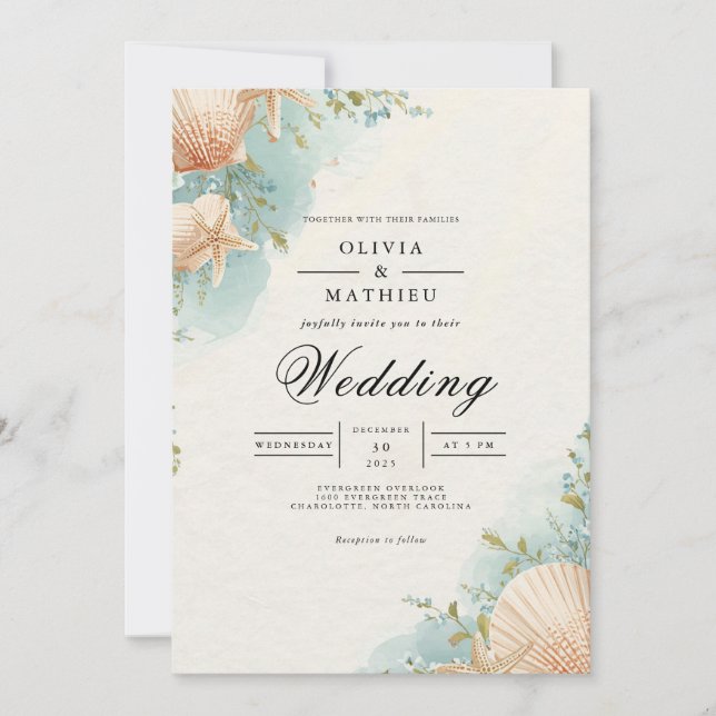 Invitación Boda del arco costero de conchas marinas (Anverso)