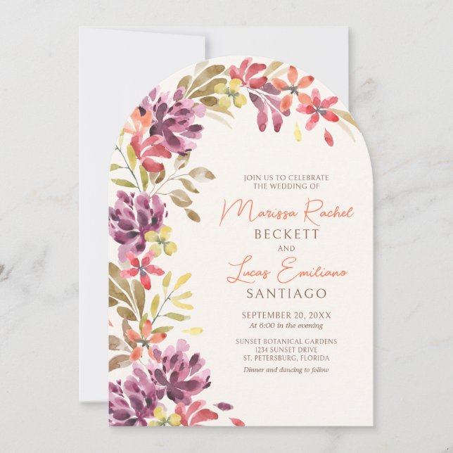 Invitación Boda del Arco de Abstracto Floral Tropical de Otoñ (Anverso)