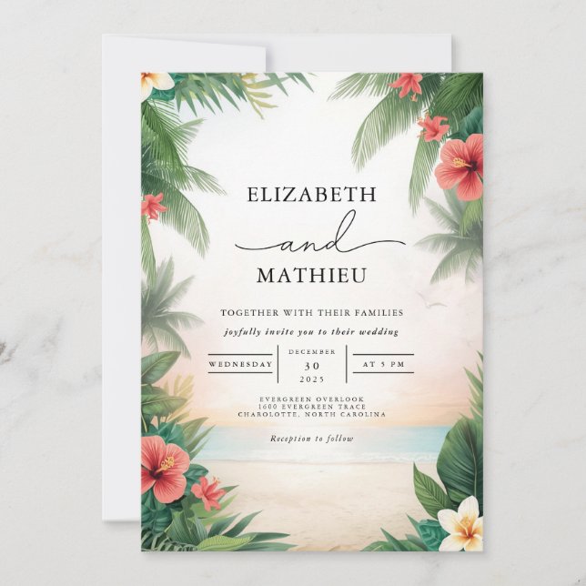 Invitación Boda del Arco de Bloom Tropical (Anverso)