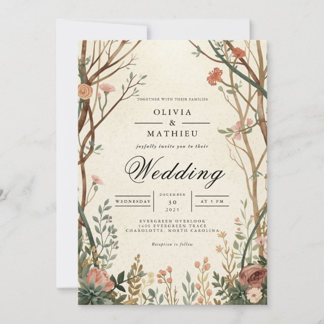 Invitación Boda del Arco de Bosques Rústicos (Anverso)