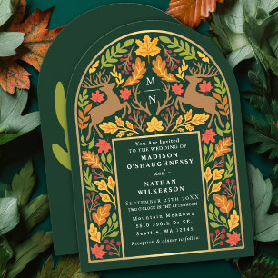 Invitación Boda del Arco de Ciervos del Bosque Encantado Verd