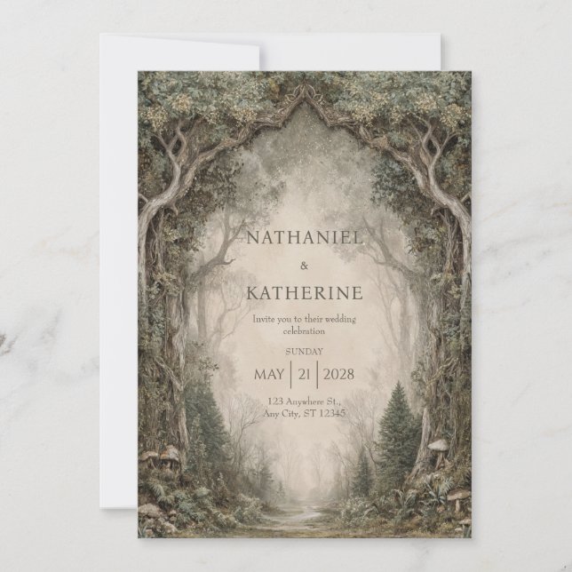 Invitación Boda del Arco de Cuento de Hadas del Bosque Encant (Anverso)