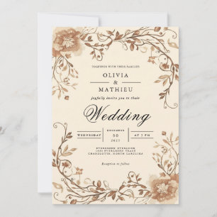 Invitación Boda del Arco de Desplazamiento Floral Sepia