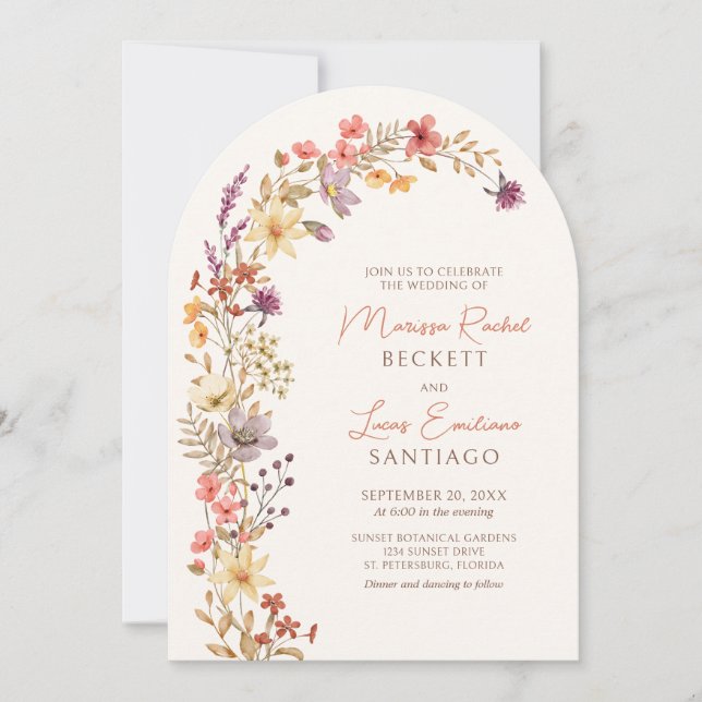 Invitación Boda del Arco de Flor Silvestre Otoño (Anverso)