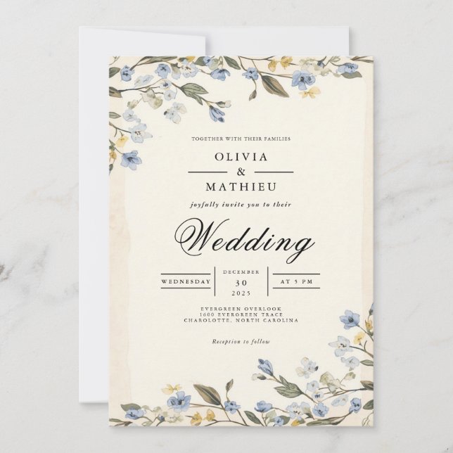 Invitación Boda del arco de floración azul suave (Anverso)