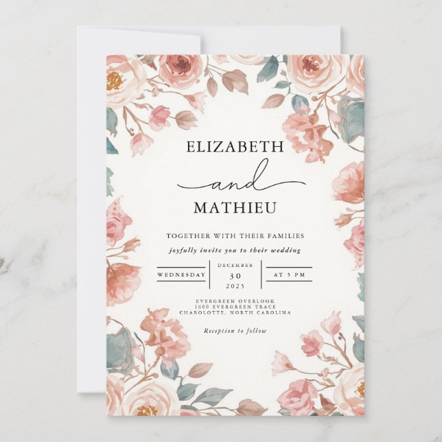 Invitación Boda del arco de floración de Rosa con aspecto ant (Anverso)