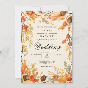 Invitación Boda del Arco de Foliage de Sepia Autumn