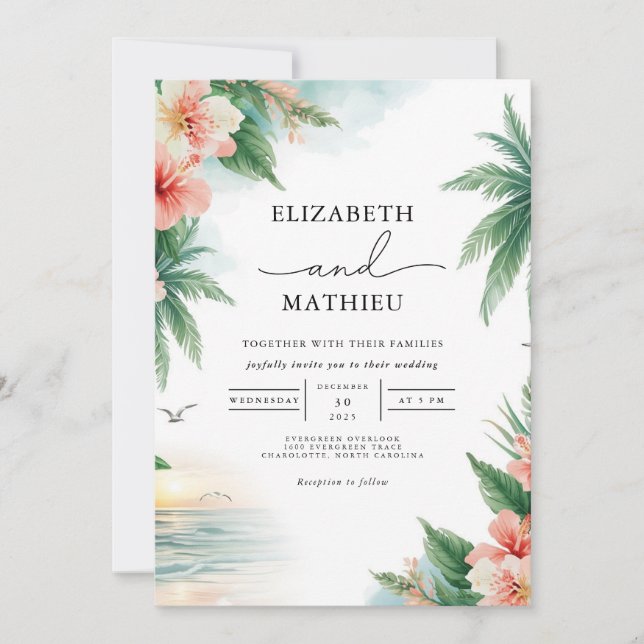 Invitación Boda del Arco de Foliage Tropical Vivid (Anverso)