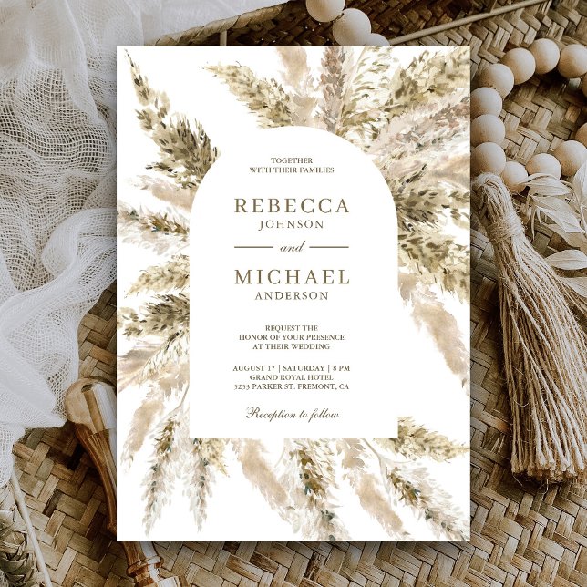 Invitación Boda del Arco de Grasa Rústico Seco Boho Pampas (Subido por el creador)