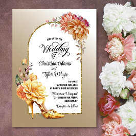 Invitación Boda del Arco de Oro con Alto Talón Floral de Oro
