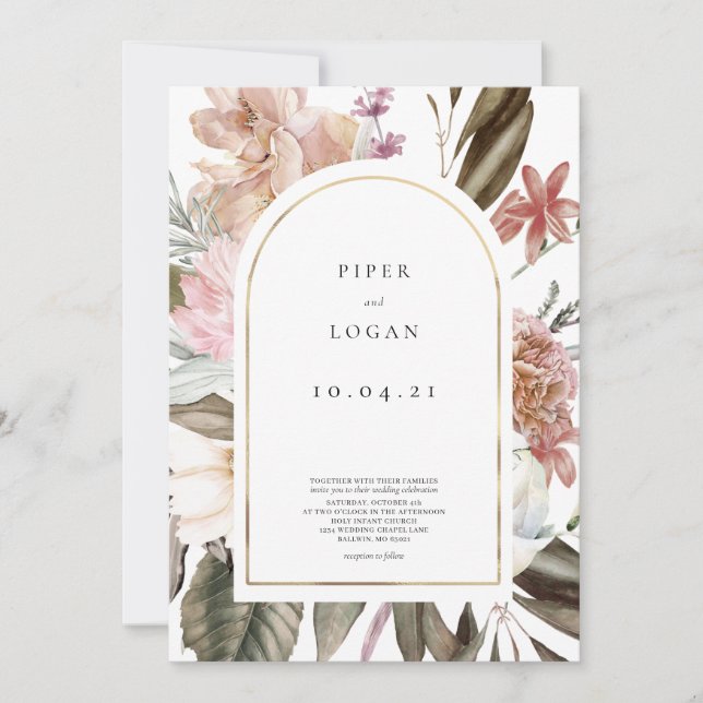 Invitación Boda del Arco de Oro de Flor Silvestre Moderno (Anverso)