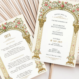 Invitación Boda del Arco de Oro Ornato Victoriano y Rosas Ros