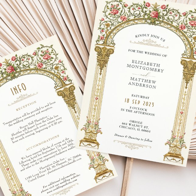 Invitación Boda del Arco de Oro Ornato Victoriano y Rosas Ros (Subido por el creador)