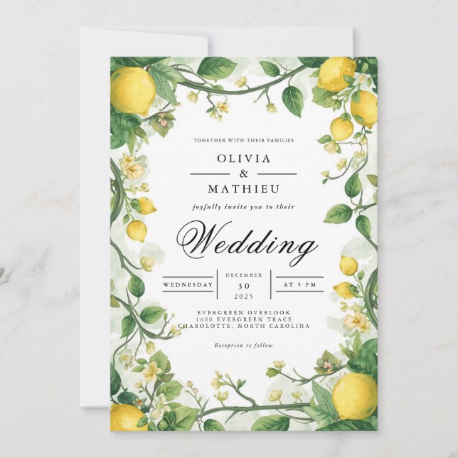 Invitación Boda del Arco de Verdant Citrus Bloom (Anverso)