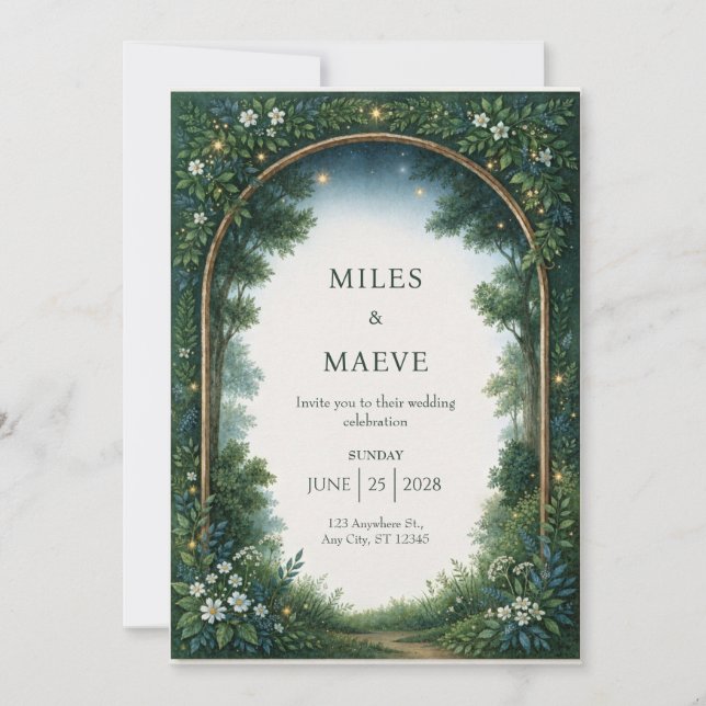 Invitación Boda del Arco del Bosque Crepuscular (Anverso)