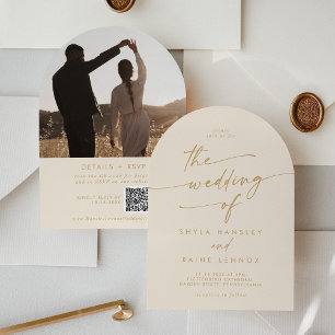 Invitación Boda del arco del código QR de Boho Vintage Gold P
