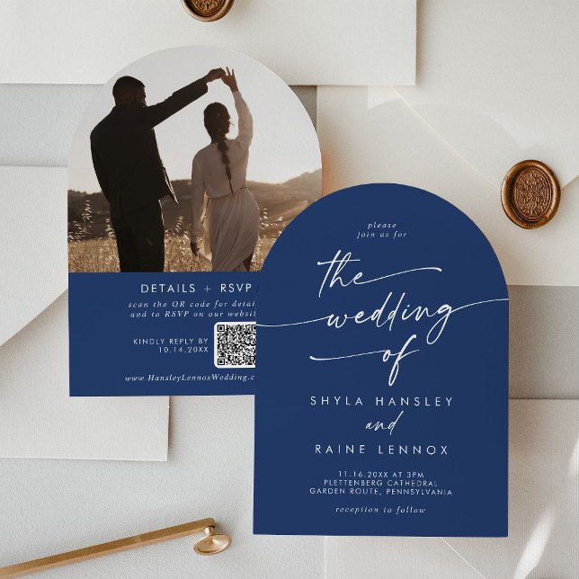 Invitación Boda del arco del código QR de la foto azul real d (Subido por el creador)