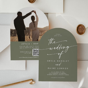 Invitación Boda del arco del código QR de la foto verde de Bo