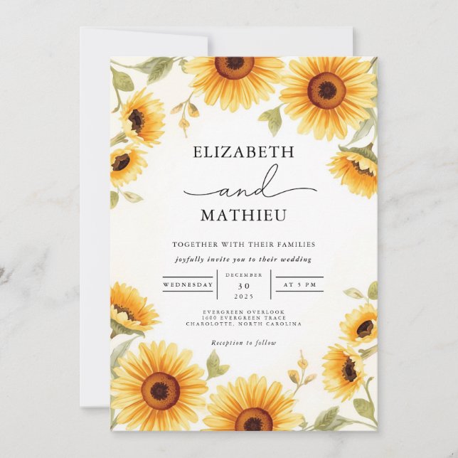 Invitación Boda del Arco del Girasol Dorado (Anverso)