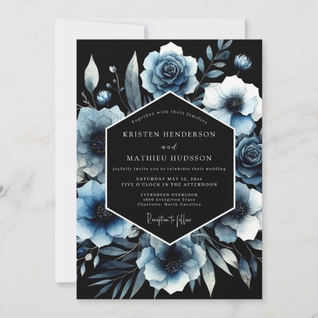 Invitación Boda del Arco Floral Azul Moody (Anverso)