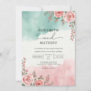 Invitación Boda del arco floral coral verde azulado