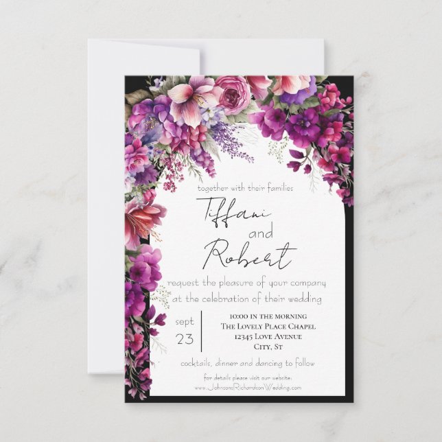Invitación Boda del arco floral de Fuchsia Lavender (Anverso)