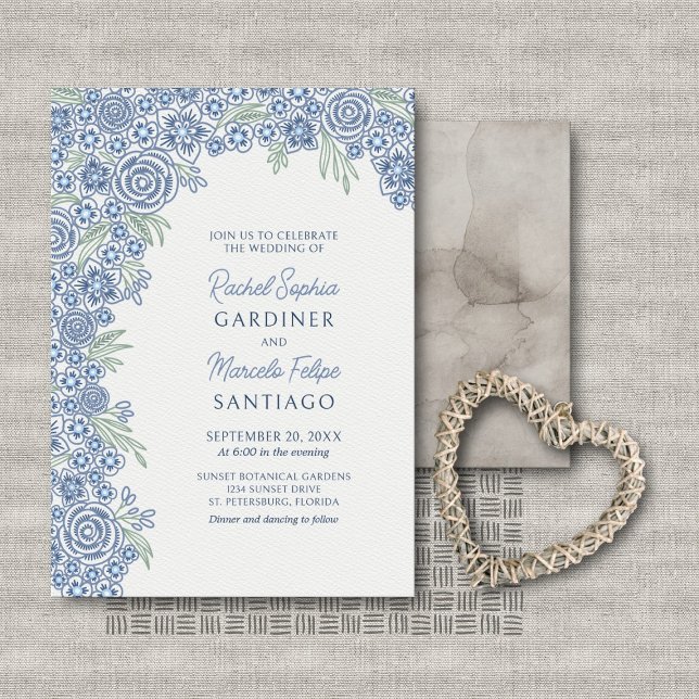 Invitación Boda del Arco Floral de la Marina Azul Dusty (Subido por el creador)