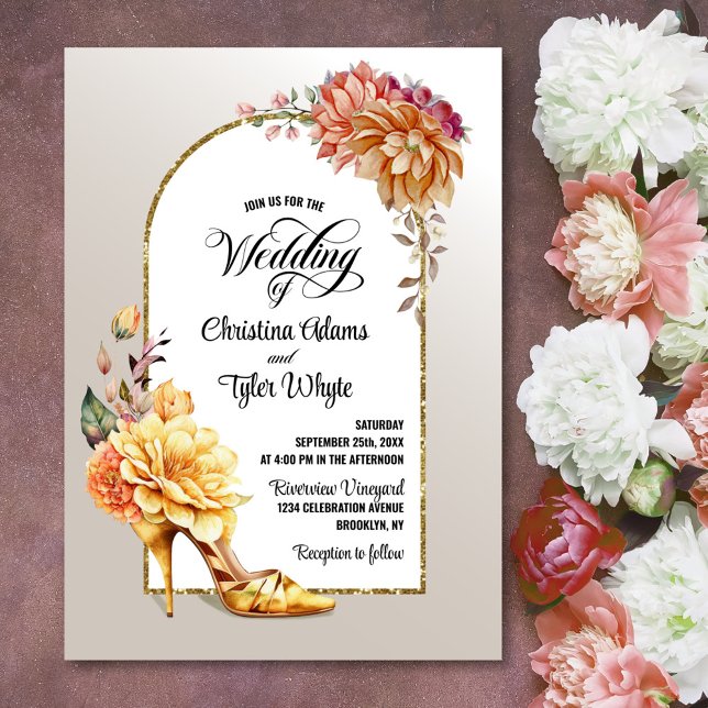 Invitación Boda del arco floral de oro naranja (Subido por el creador)